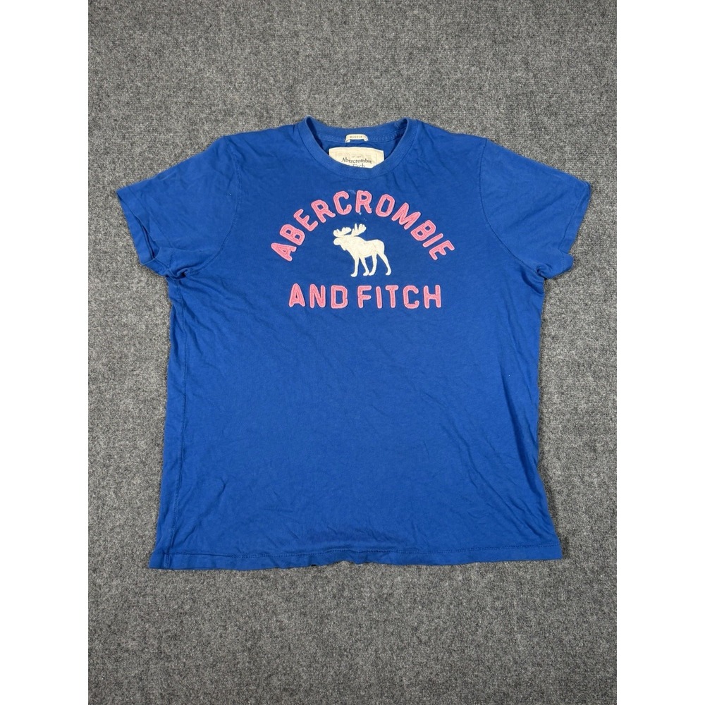 Vintage Y2K Abercrombie & Fitch Muscle Tee Men's XL Blue Pink Moose Embroidered